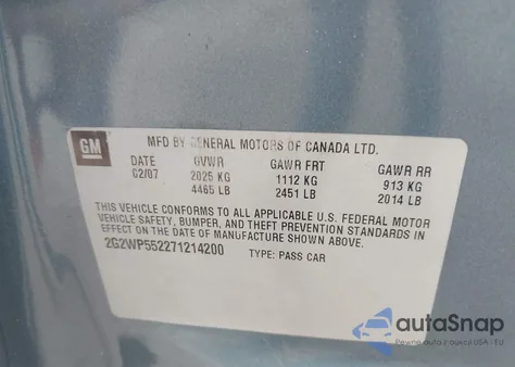 2007 Pontiac Grand Prix из США, поврежденный, VIN 2G2WP552271214200